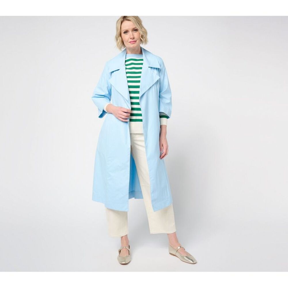 Carla Rockmore Collection Women's Jacket Sz L Taffetta Trench Coat Blue